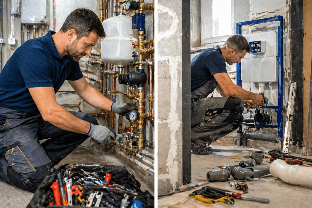 Plombier professionnel installant un système de chauffage et réseau de tuyauterie à Ivry-sur-Seine 94200