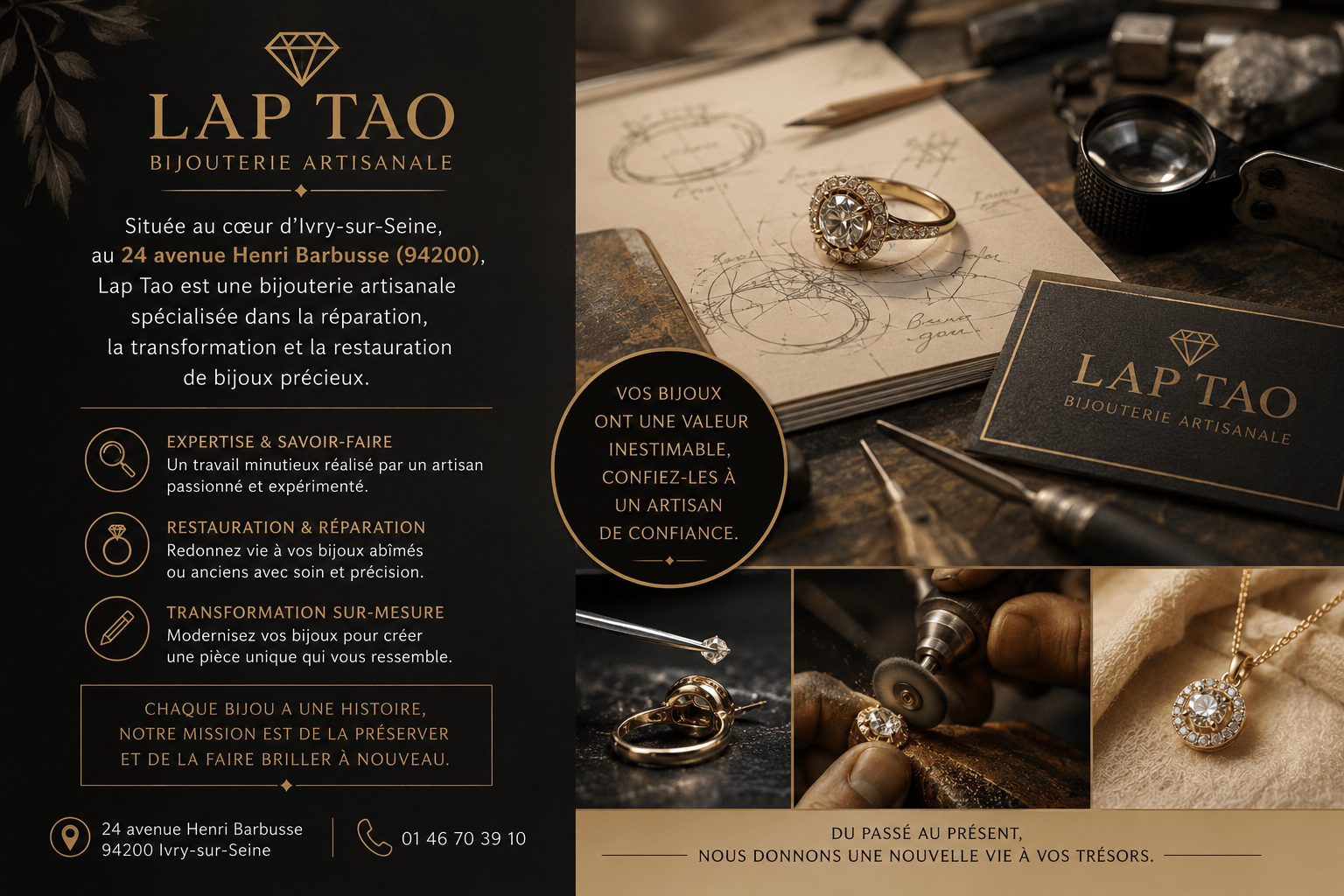 Lap Tao, artisan bijoutier à Ivry-sur-Seine, restaure et transforme vos bijoux anciens avec précision et savoir-faire.