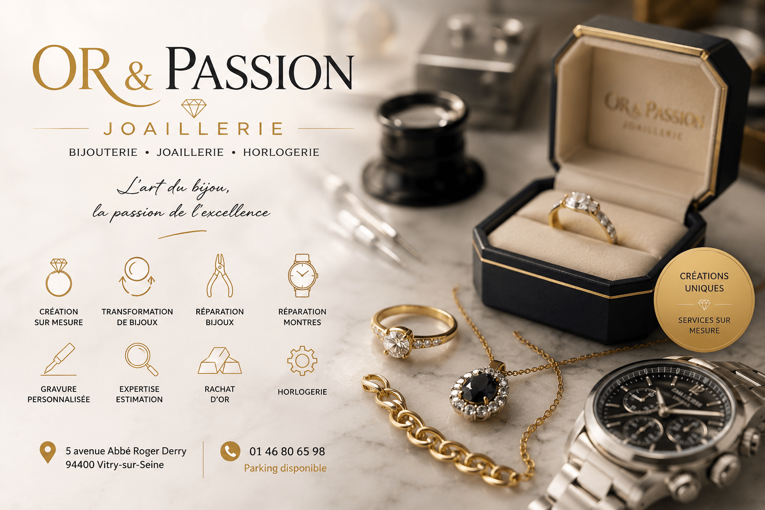 Or et Passion Joaillerie à Vitry-sur-Seine, spécialiste des bijoux précieux et créations artisanales